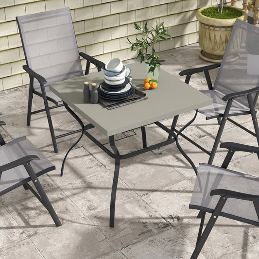 Outsunny Dia. 80cm Square Garden Dining Table with Umbrella Hole, Outdoor Dining Table with Marble Effect Top for 4 People, Black