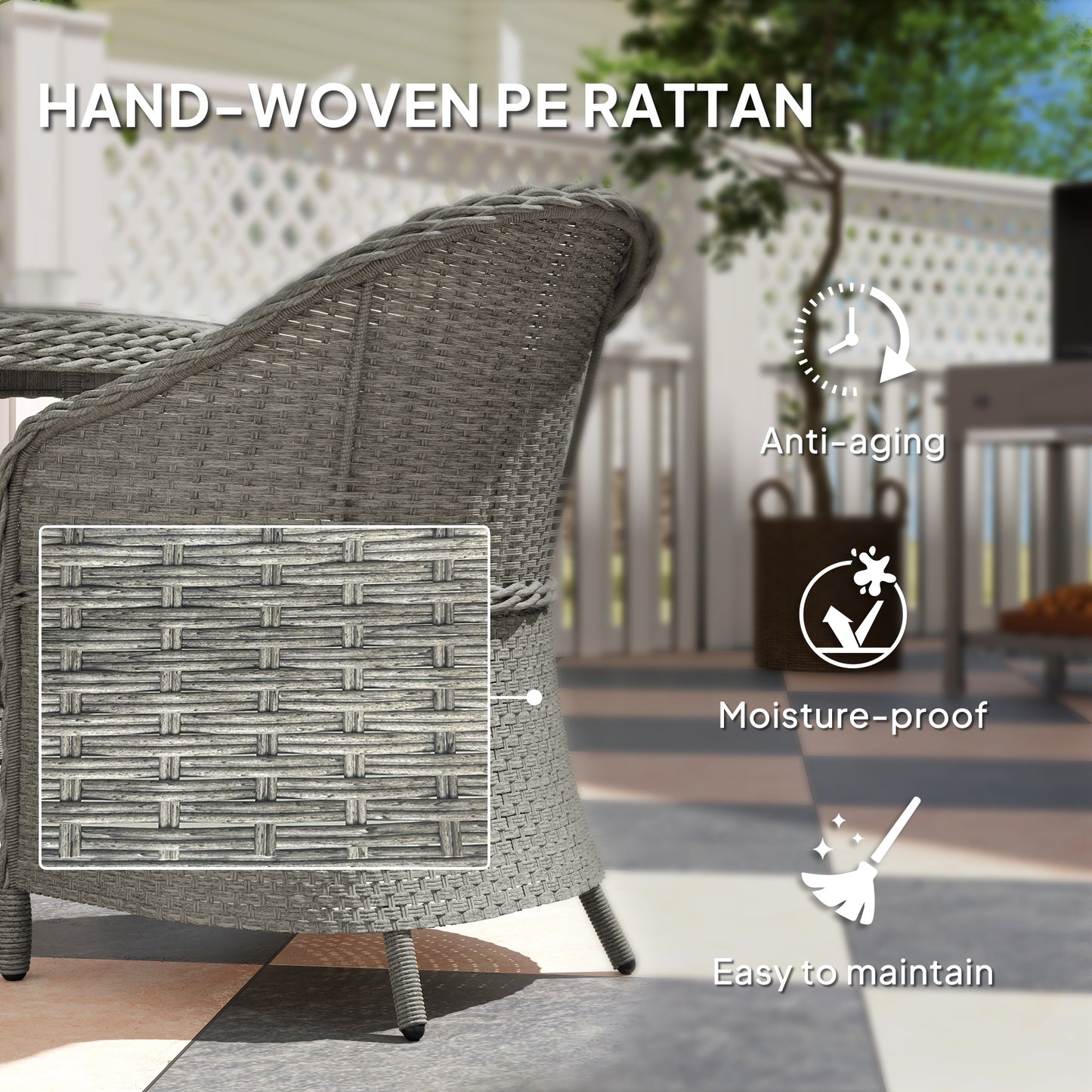 4 Seater Rattan Garden Furniture Set with Cushions, Round PE Rattan Dining Set with Glass-Top Table, Umbrella Hole, Outdoor Garden Table and Chairs