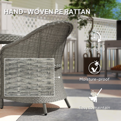 4 Seater Rattan Garden Furniture Set with Cushions, Round PE Rattan Dining Set with Glass-Top Table, Umbrella Hole, Outdoor Garden Table and Chairs