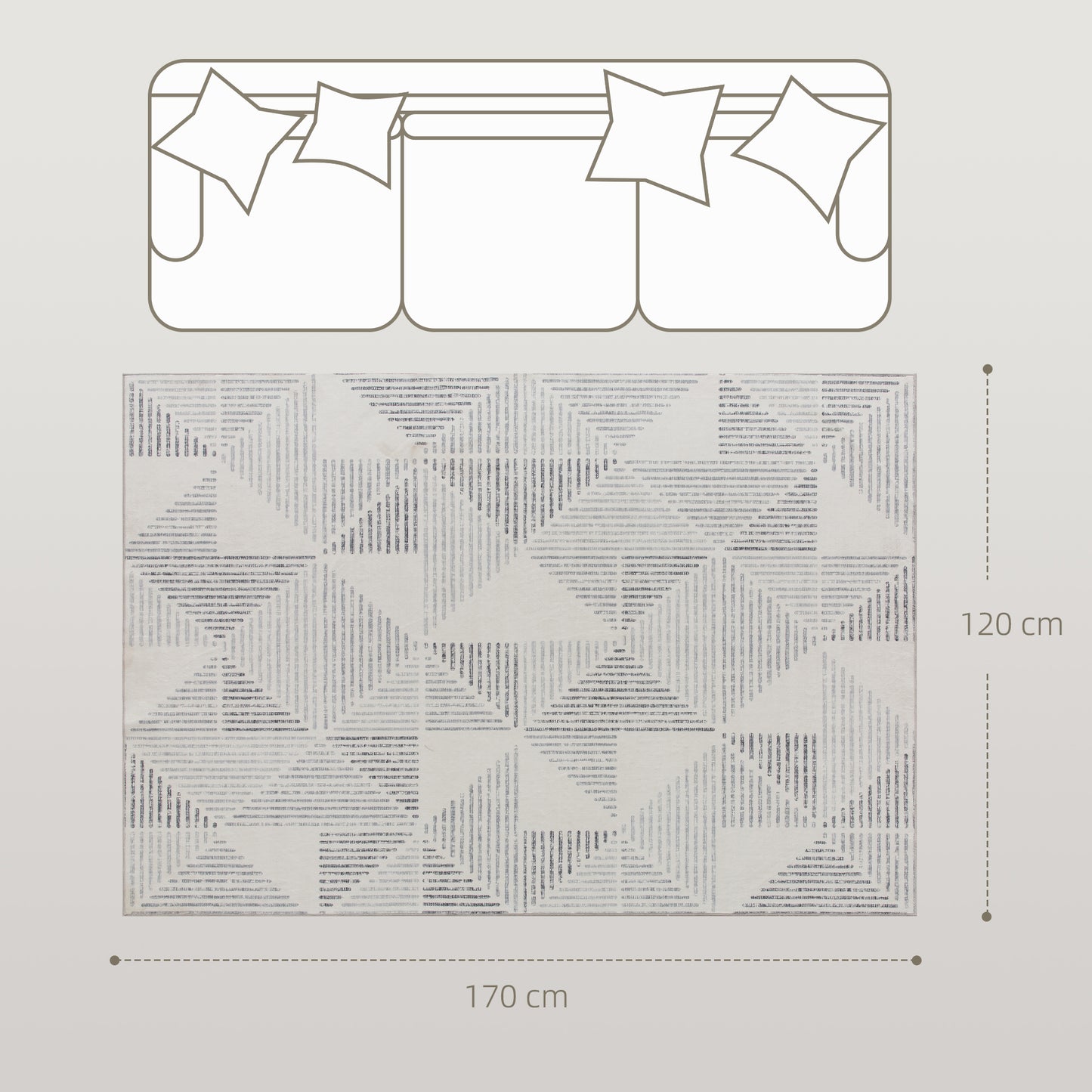 Modern Geometric Area Rug | Machine Washable | 100% Polyester Plush | TPR Non-Slip Backing | Foldable | 170x120cm | Grey | Living Room Bedroom Dining Room Home Office