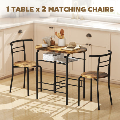 Three-Piece Compact Small Space Dining Set - Rustic Brown