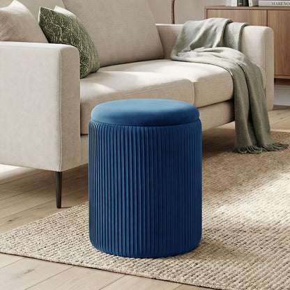Storage Ottoman Modern Velvet Round Foot Stool for Living Room Bedroom 45 cm Blue