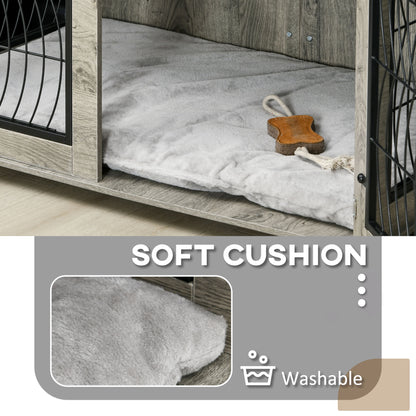 PawHut 44.5" Indoor Dog Crate Furniture End Table with Soft Washable Cushion, Lockable Front Door, for Extra Large Dogs