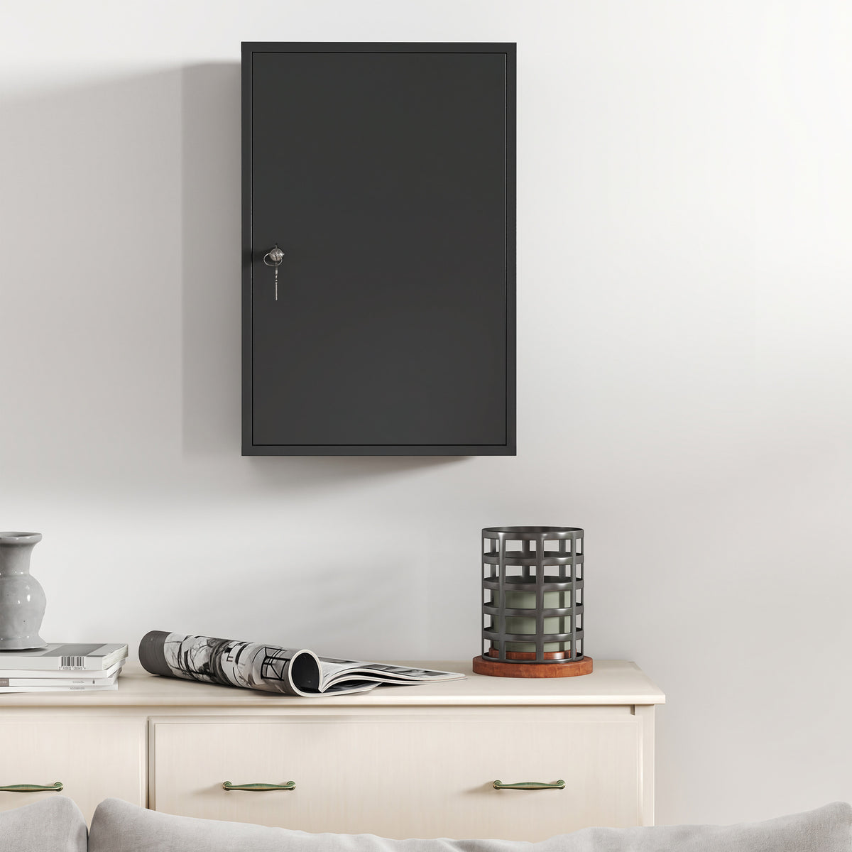 Kleankin 3-Tier Wall-Mounted Lockable Medicine Cabinet | Black Steel | 40x18x60cm | 2 Keys | Rust-Resistant | Pre-Drilled | Bathroom Kitchen | First Aid Storage