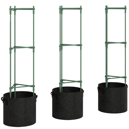 Outsunny 3 Packs Tomato Cages with 83.7L Grow Bags, 47.2" Adjutstable Triangle Plant Stakes Support Trellis with Planter Bags