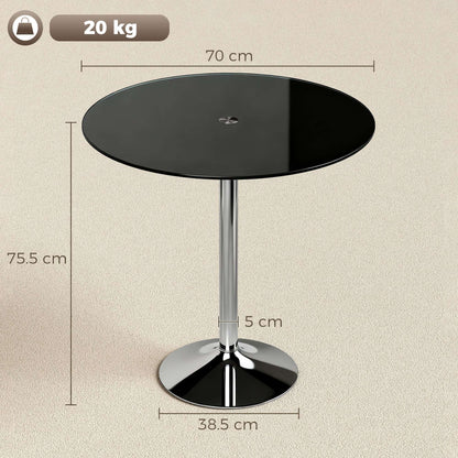Round Bistro Dining Table | 8mm Tempered Glass Top | Steel Frame | Non-Slip Foot | Ø70x75.5cm | 20kg | Black