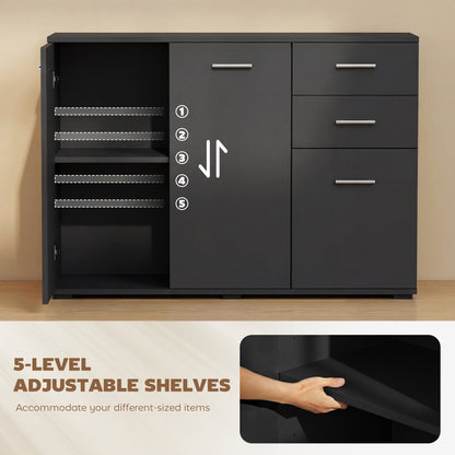 Sideboard, Modern Storage Cabinet with 2 Drawers, 3 Doors and Adjustable Shelves, Black / White