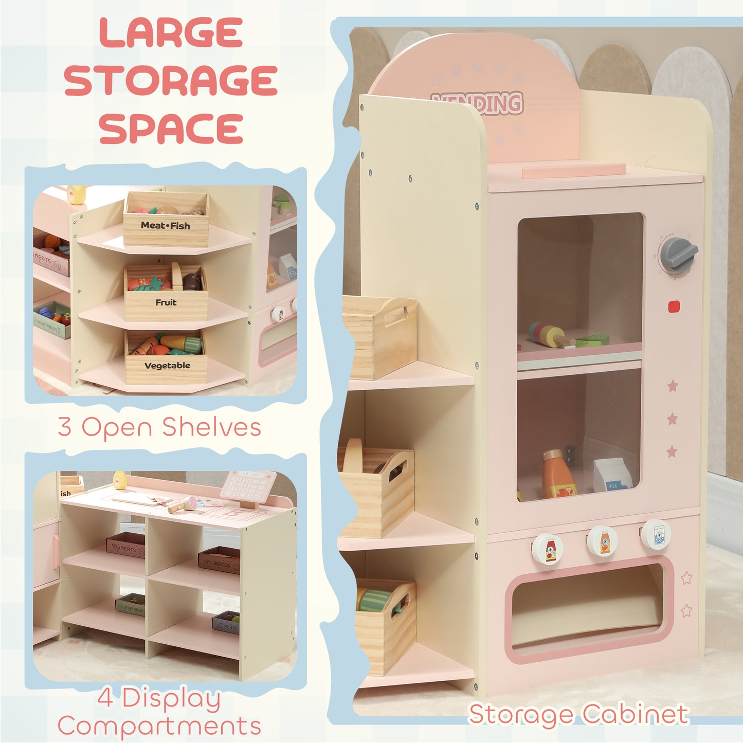 AIYAPLAY Kids Grocery Store, Children Supermarket Playset with Cash Register, Vending Machine, Display Shelves