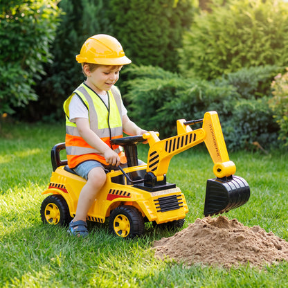 AIYAPLAY Kids Ride-On Digger | Foot-Powered Excavator | Detachable Digging Arm & Bucket | Horn & Helmet | Yellow & Black | Ages 1–4
