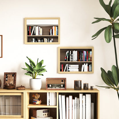 Set of 2 Wall Mirrors | Natural Wood Finish Frame | 30 x 40 cm
