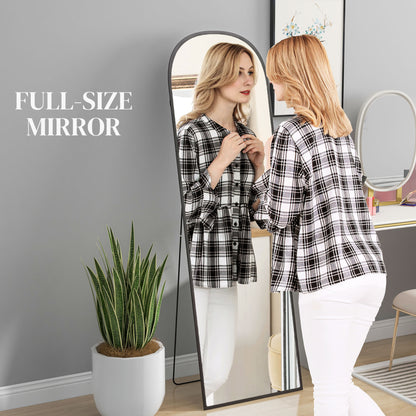 Full Length Mirror, 162x50cm Arched Free Standing Floor Mirror with Aluminium Alloy Frame, Hanging or Leaning for Living Room, Bedroom, Black Frame