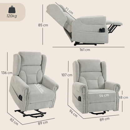Power Lift Riser Recliner Chair with 8-Point Massage & Lumbar Heat | 45° Lift 150° Recline | Chenille Upholstery | USB Charging | 35cm Wall Clearance | 120kg Capacity | Light Grey | 89x94x107cm
