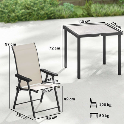 Outsunny 5 Pieces Outdoor Dining Set, Garden Dining Set for 4 with Square Table and Folding Chairs, Brown