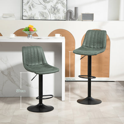Adjustable Bar Stools Set of 2 Counter Height Barstools Dining Chairs 360° Swivel with Footrest for Home Pub, Green