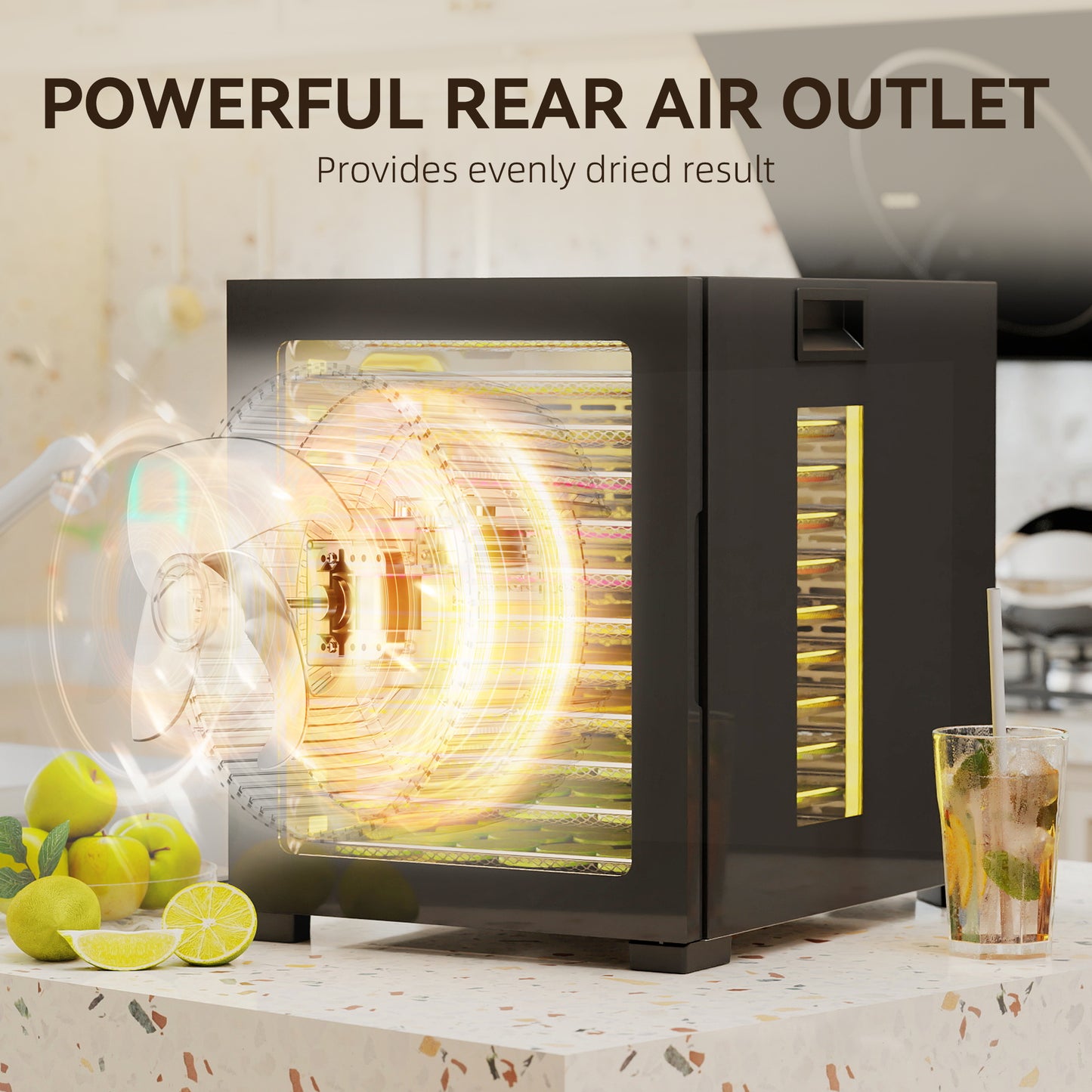 Food Dehydrator with 12 Stainless Steel Tray, 850W Food Dryer Machine with LED Touch Panel, 40-70℃ Adjustable Temperature, 48H Timer for Drying Fruit, Meat, Vegetable, Jerky, Pet Treat, Black