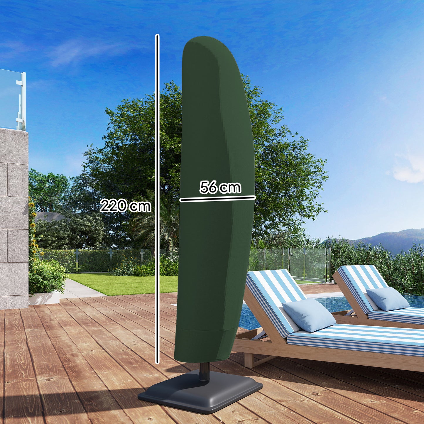 Parasol Cover | 300D Oxford & PVC Coating | Side Zip & Cord Lock | Fits 2-4m Umbrellas | Green