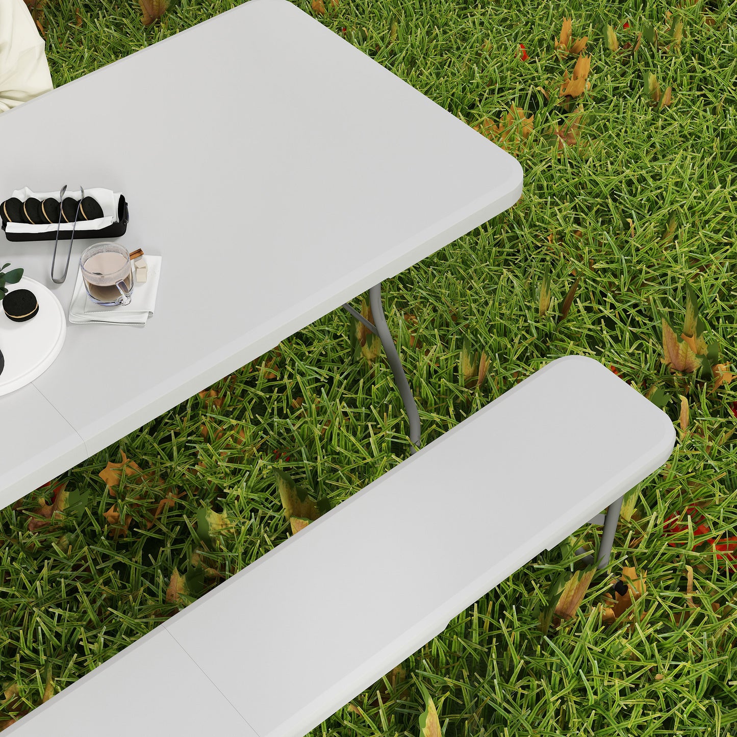 3 Piece 6ft Folding Picnic Table and Bench Set, Portable HDPE Camping Table and Chairs with Carrying Handles for Indoor Outdoor, Dining, Camping