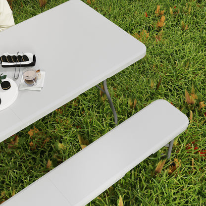 3 Piece 6ft Folding Picnic Table and Bench Set, Portable HDPE Camping Table and Chairs with Carrying Handles for Indoor Outdoor, Dining, Camping