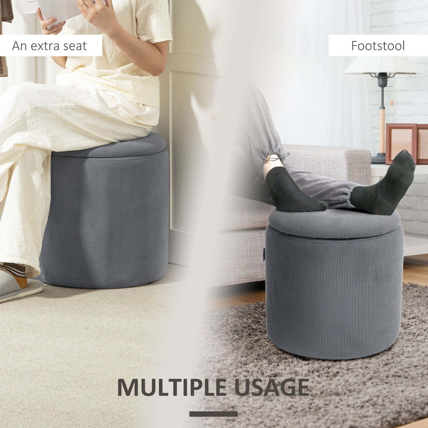 Set Of 2 Modern Storage Ottoman with Removable Lid - Light Grey
