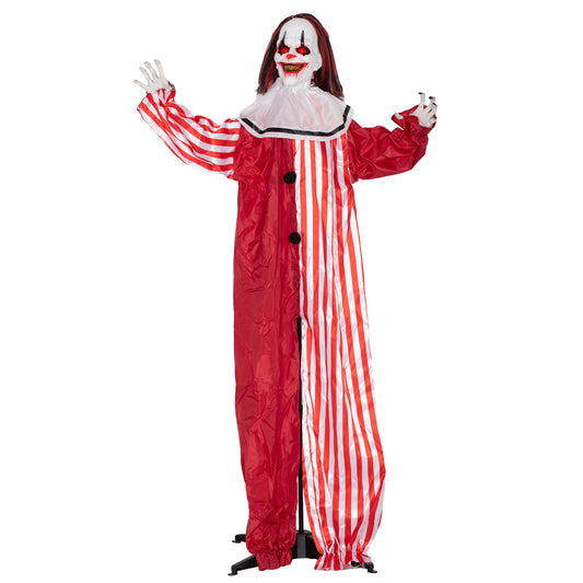 165 cm Life Size Halloween Animated Clown with Red Light Up Eyes, Sound Activated Moving Body, Scary Clown Halloween Decorations, Battery Operated, Indoor Party Props