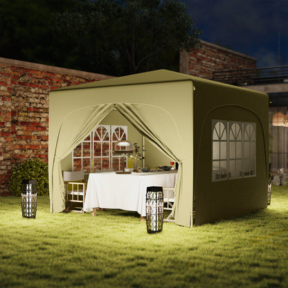 3x3m Pop-Up Gazebo | UPF50+ Oxford Fabric | 3-Height Adjustment 253-273cm | 2 Windows & Dual Doors | 8 Drainage Holes | 4 Guy Ropes & 12 Ground Stakes | Carry Bag | Fits 6-9 People | Sand