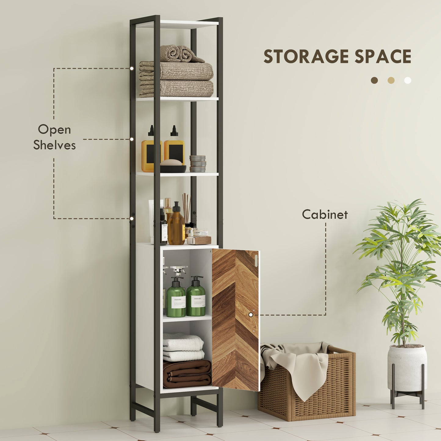 Tall Bathroom Cabinet with 3 Shelves, Slim Storage Cabinet with Adjustable Shelf, Narrow Tallboy Cupboard, Bathroom Storage Unit for Kitchen, Living Room, Hallway, 30 x 30 x 170 cm