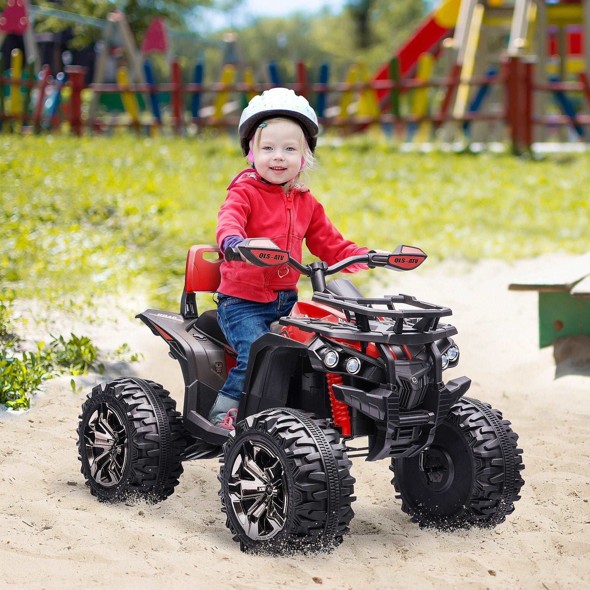 12V Quad Bike ATV with LED Lights, Music, Backrest, Forward, Backward