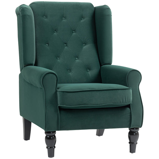 Wingback Accent Chair, Retro Vintage Style Upholstered Button Tufted Occasional Chair for Living Room and Bedroom, Green
