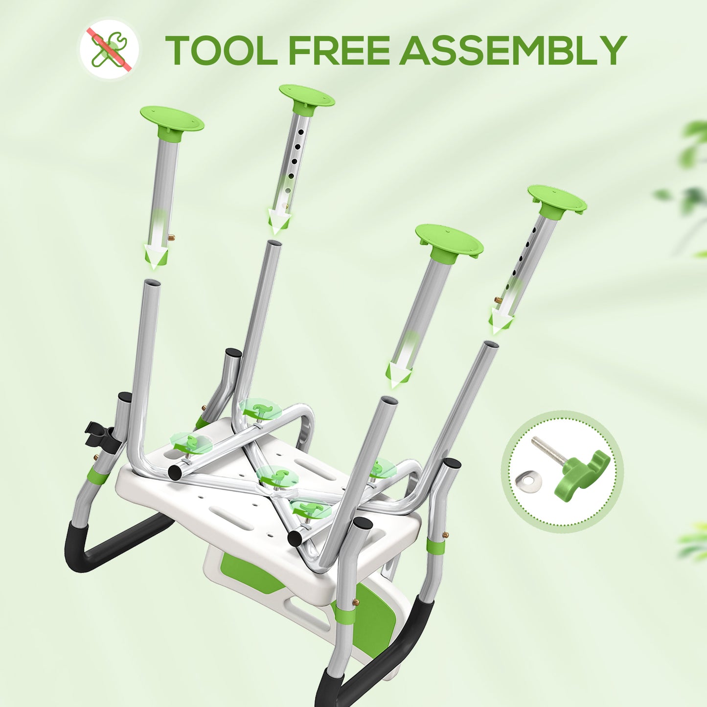 EVA Padded Shower Chair, Height Adjustable Shower Stool With Back and Arms, 4 Suction Foot Pads, Green