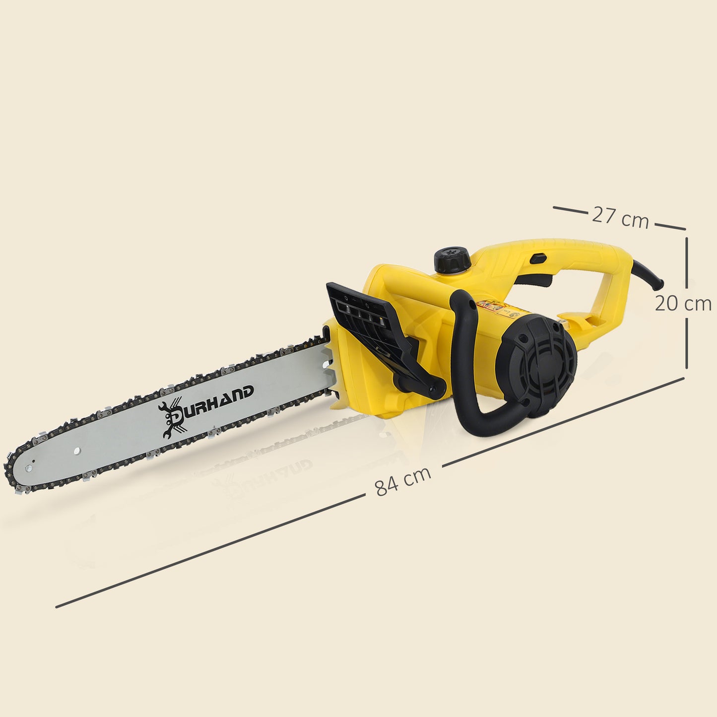 DURHAND Aluminium Chainsaw with Double Brake Protection and Blade Cover, 2000 W, 40 cm, for Wood, Trees and Branches, Yellow / Blue