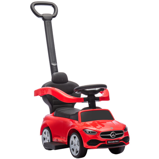 2-in-1 Baby Ride-On Push Car | Licensed Mercedes-Benz C-Class | Parent Push Handle | Removable Guardrail | Horn & Engine Sounds | Under-Seat Storage | EN71 & EN62115 Certified | Ages 12–36m | Red / White