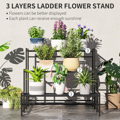 3-Tier Metal Plant Stand, Modern Ladder Shelf Flower Pot Holder for Indoor Outdoor, Display Shelf Rack for Garden Patio Balcony, Black