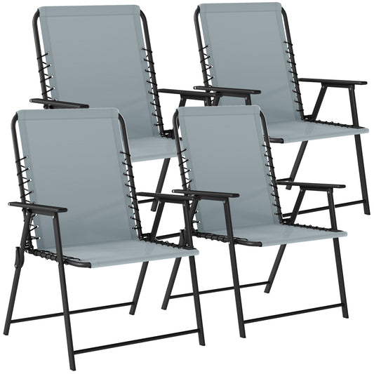 Set of 4 Folding Garden Chairs | Texteline | High Back | Bungee Support | 120kg | Light Grey