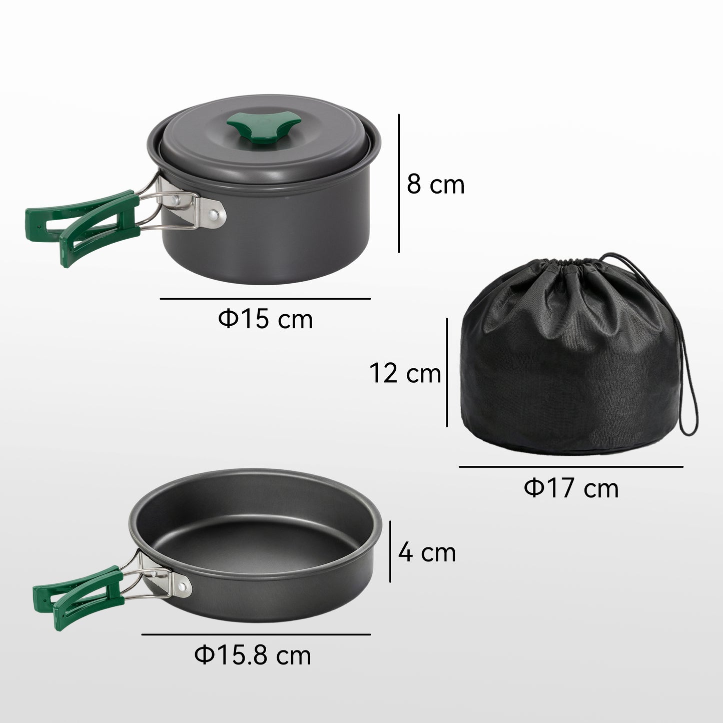 Outsunny Camping Cookware Set, 8-Piece Ultralight Camping Cooking Kit with Anti-Scald Handles, Grey