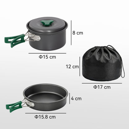 Outsunny Camping Cookware Set, 8-Piece Ultralight Camping Cooking Kit with Anti-Scald Handles, Grey