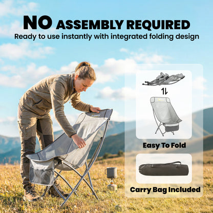 Outsunny Moon Camping Chair – Heavy Duty Folding Camp Chair, 120kg, Water-Repellent Oxford Fabric, Side Pocket & Carry Bag – Light Grey