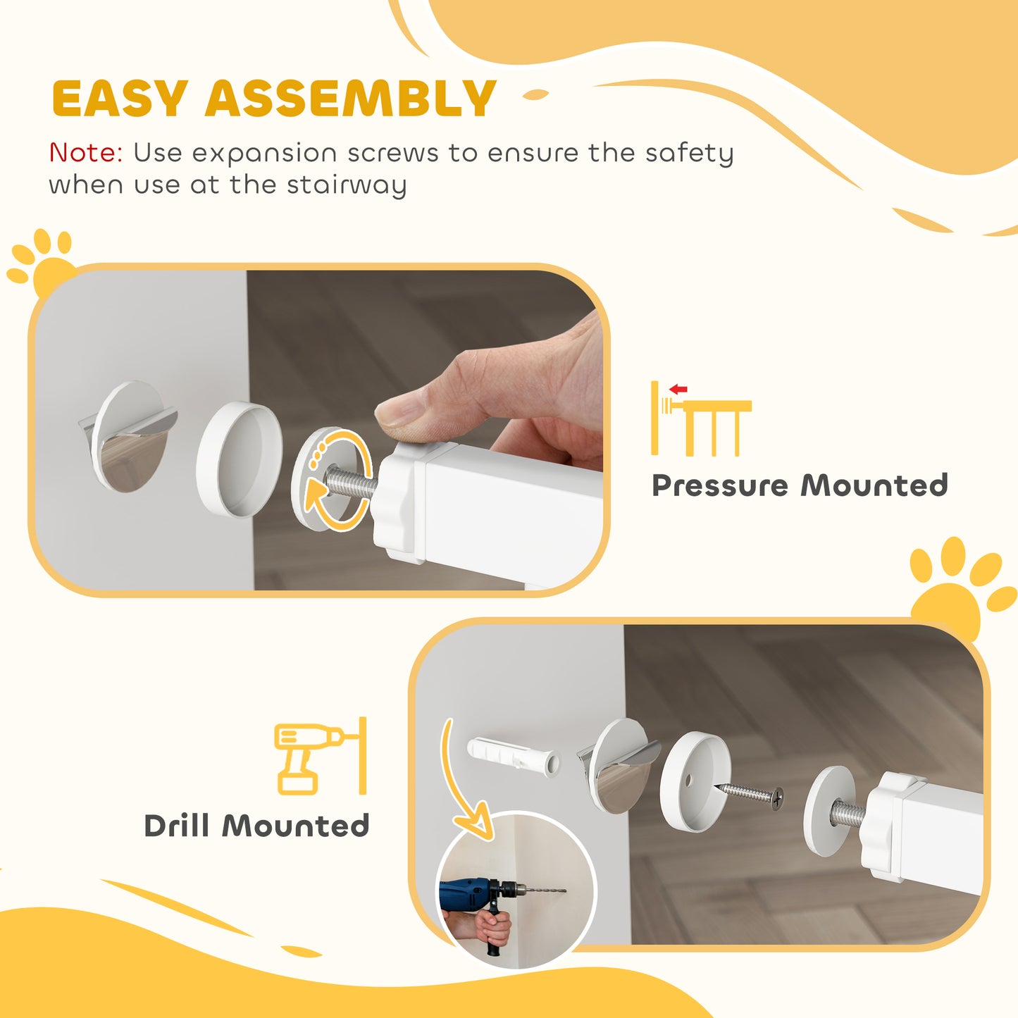 Baby Gate, Pet Safety Gate Pressure Fit, 76-82cm Wide with Two-Way Open, One-Hand Opening