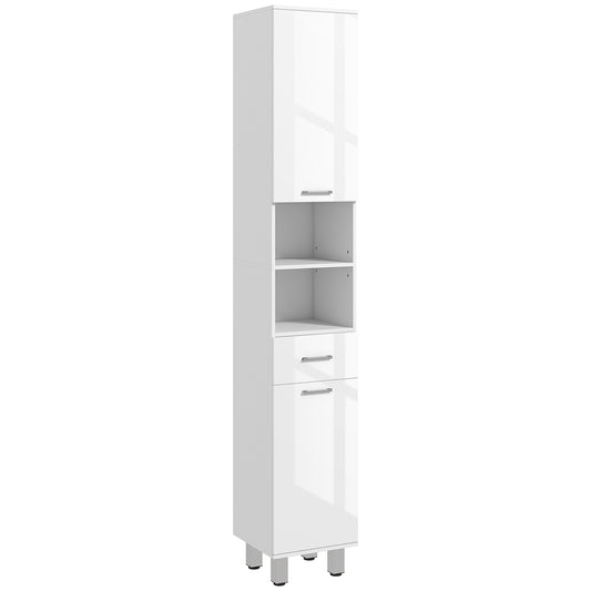 Kleankin 71" Tall Slim Bathroom Storage Cabinet, Tall Narrow Cupboard with Drawer, Open Shelves, 2 Doors Cabinets and Adjustable Shelves for Kitchen - White