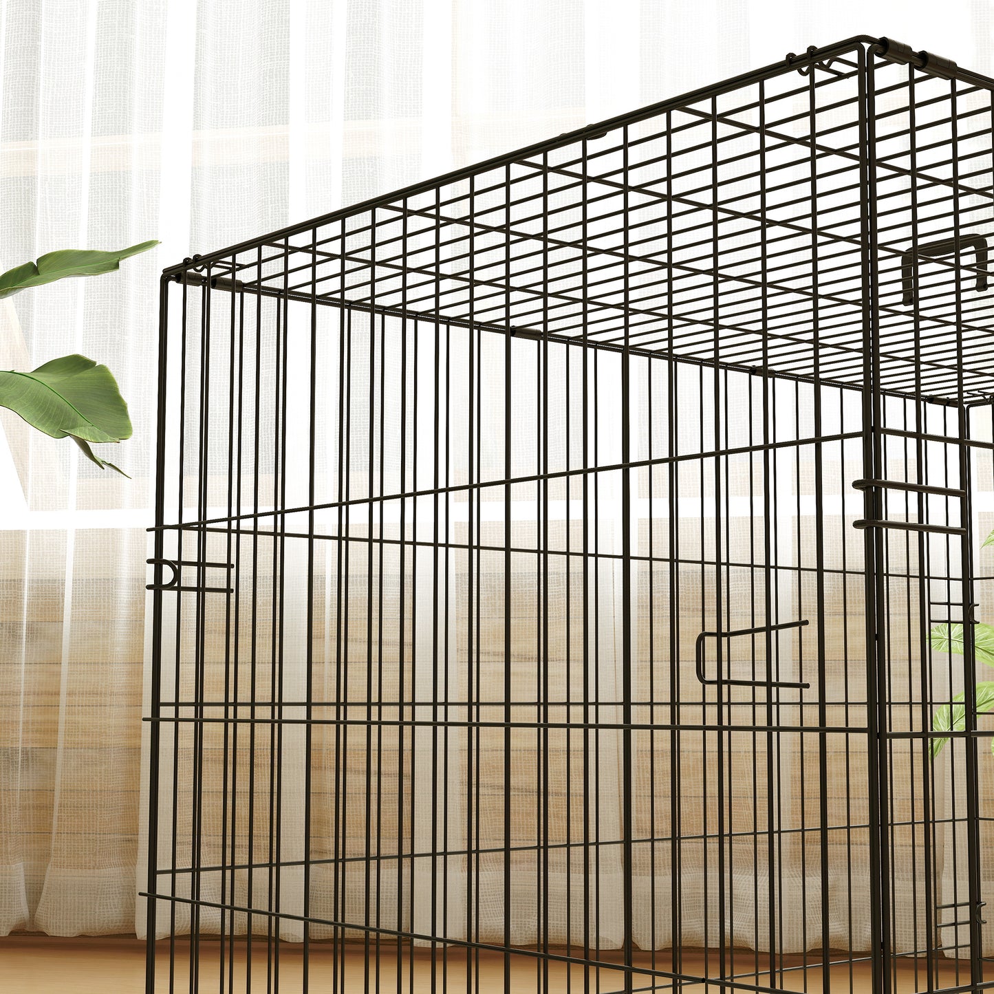 Foldable Dog Crate | 2 Doors | Soft Washable Cushion | Removable ABS Tray | Large Dogs up to 30kg | 91 x 62 x 68cm | Black