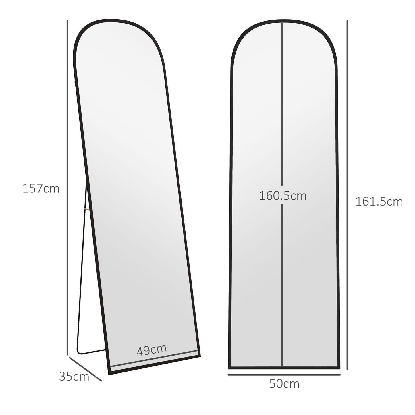 Full Length Mirror, 162x50cm Arched Free Standing Floor Mirror with Aluminium Alloy Frame, Hanging or Leaning for Living Room, Bedroom, Black Frame
