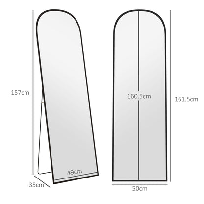 Full Length Mirror, 162x50cm Arched Free Standing Floor Mirror with Aluminium Alloy Frame, Hanging or Leaning for Living Room, Bedroom, Black Frame