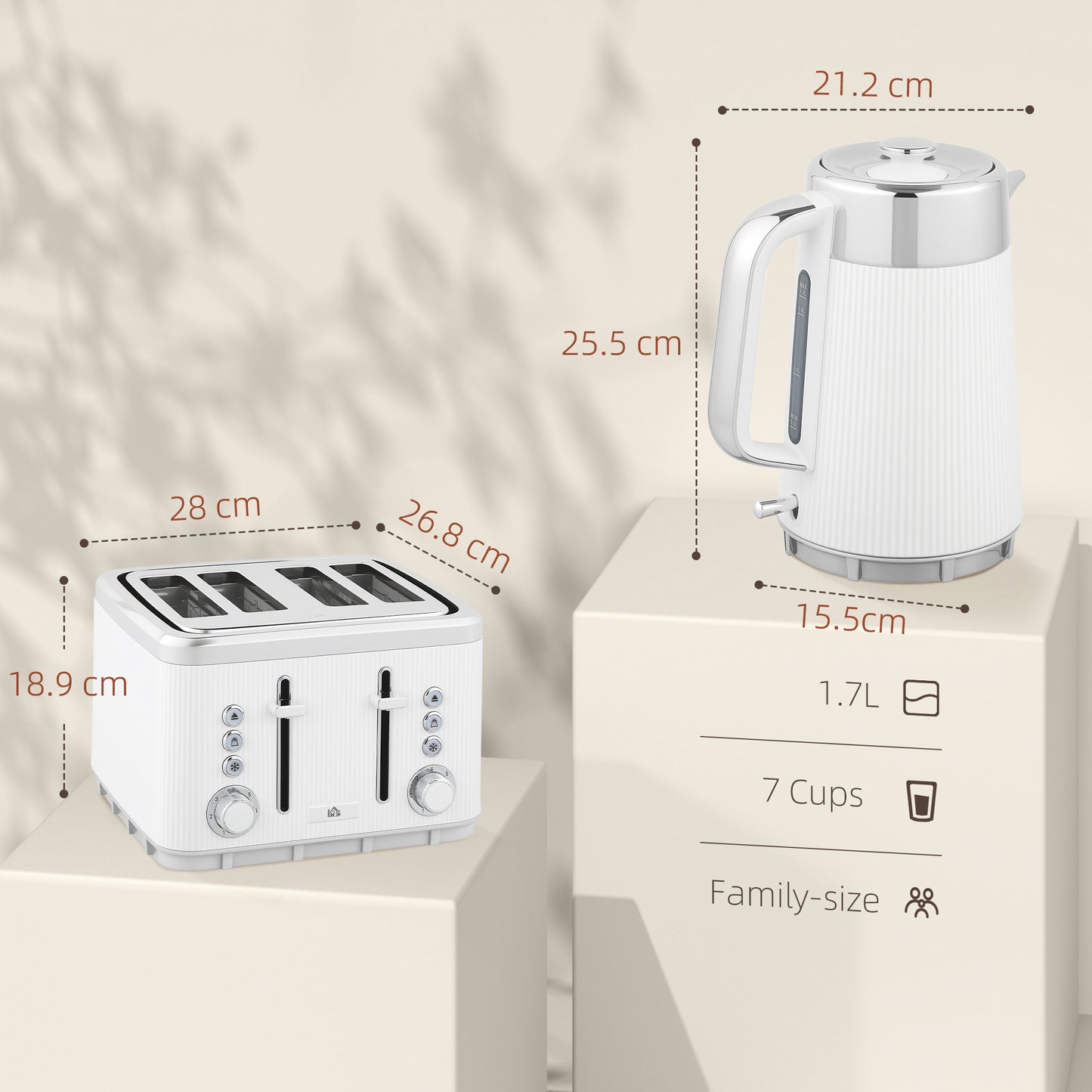 Electric Kettle and Toaster Set, 3000W 1.7L UK Strix Thermostat Rapid Boil Jug Kettle with Limescale Filter, 4 Slice Toaster W/ 7 Browning Controls, Crumb Tray