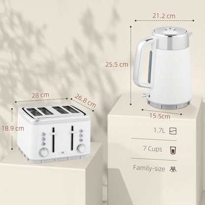 Electric Kettle and Toaster Set, 3000W 1.7L UK Strix Thermostat Rapid Boil Jug Kettle with Limescale Filter, 4 Slice Toaster W/ 7 Browning Controls, Crumb Tray