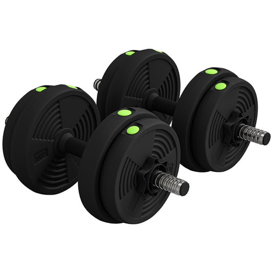 2-in-1 Adjustable Barbell & Dumbbell Set | 14kg Total | Non-Slip Grips | Plastic Coated | Home Gym | Black & Green