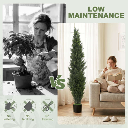 Set of 2 Artificial Cypress Trees | 150cm | 2035 PE Leaves | Shapeable Branches | Cement Base | No Maintenance | Green