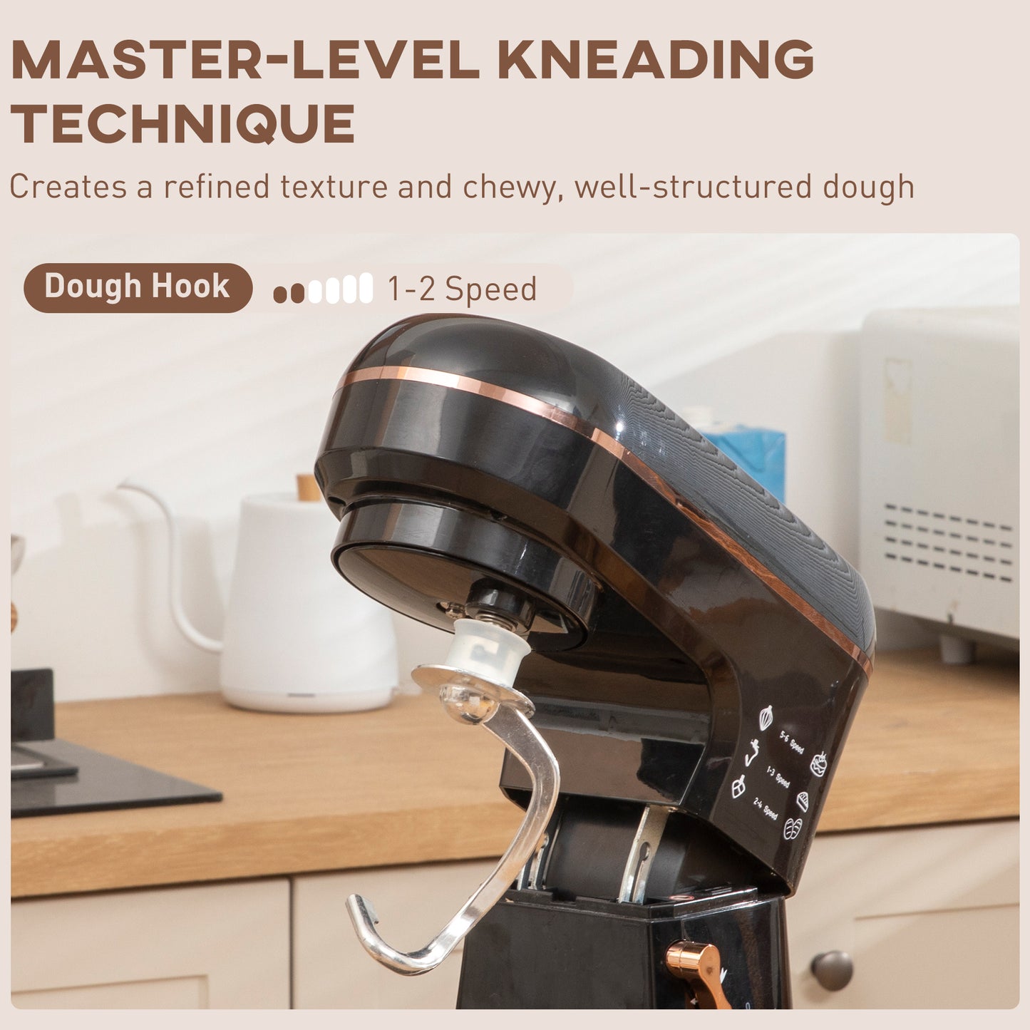 Stand Mixer, 5L Food Mixer for Baking, 6 Speeds and Pulse Setting, 1400W Cake Electric Kitchen Mixer with Dough Hook, Whisk