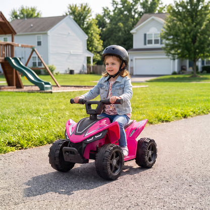 AIYAPLAY 6V Kids Electric Quad Bike | Hot Pink, Black or White | Handlebar Button Control | 2km/h Forward Ride | Ages 18–48 Months | 25kg Limit