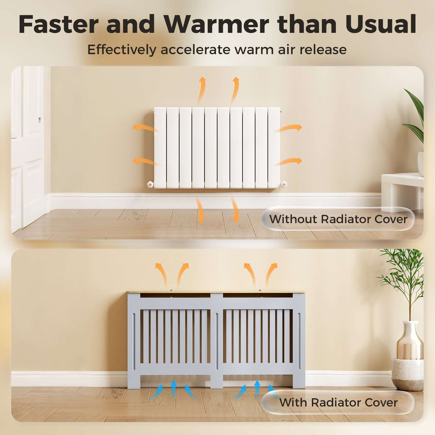 MDF Radiator Cover | Slatted Line Grill Design | Display Top | Wall Mountable | Fittings Included | 10kg | 152x19x81cm | Grey