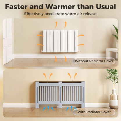 MDF Radiator Cover | Slatted Line Grill Design | Display Top | Wall Mountable | Fittings Included | 10kg | 152x19x81cm | Grey