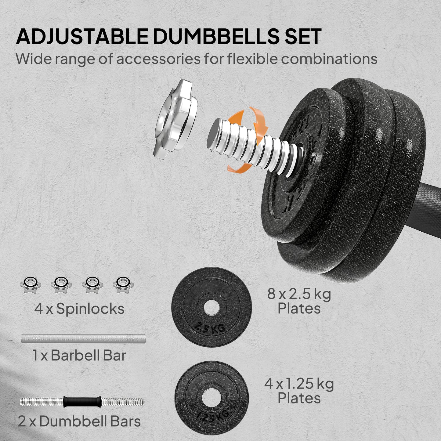 SPORTNOW 2-in-1 Adjustable Dumbbells Set, 30kg Weights Dumbbells Set with Non-Slip Grip for Strength Training, Weight Lifting, Bodybuilding, Home Gym Workout Equipment for Men & Women